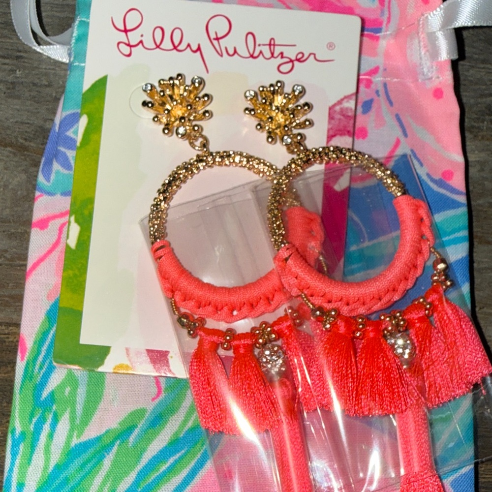 NWT Lilly Pulitzer Swim On Over Earrings in Spicy Coral